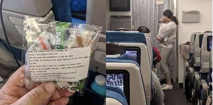تفاديا لإزعاج رضيعها ركاب الطائرة.. أم توزع على 200 شخص حلوى وسدادات أذن (صورة)