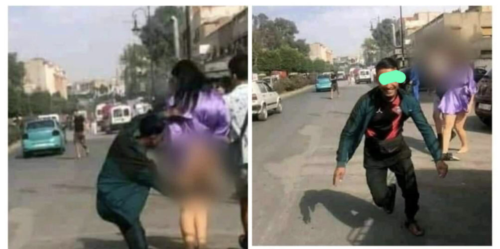 قلة الحياء.. شاب ينزع ملابس شابة في الشارع العام ويلوذ بالفرار